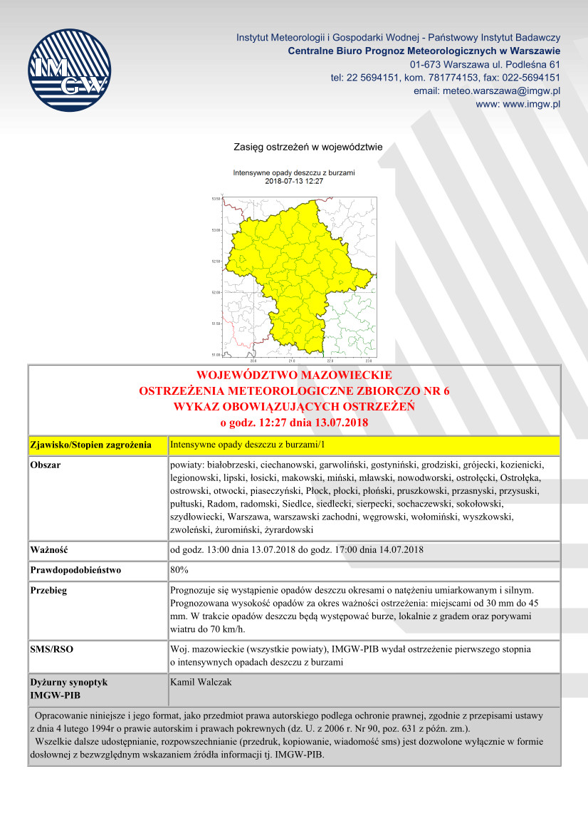 Treść ostrzeżenia meteorologicznego zbiorczo - strona 1