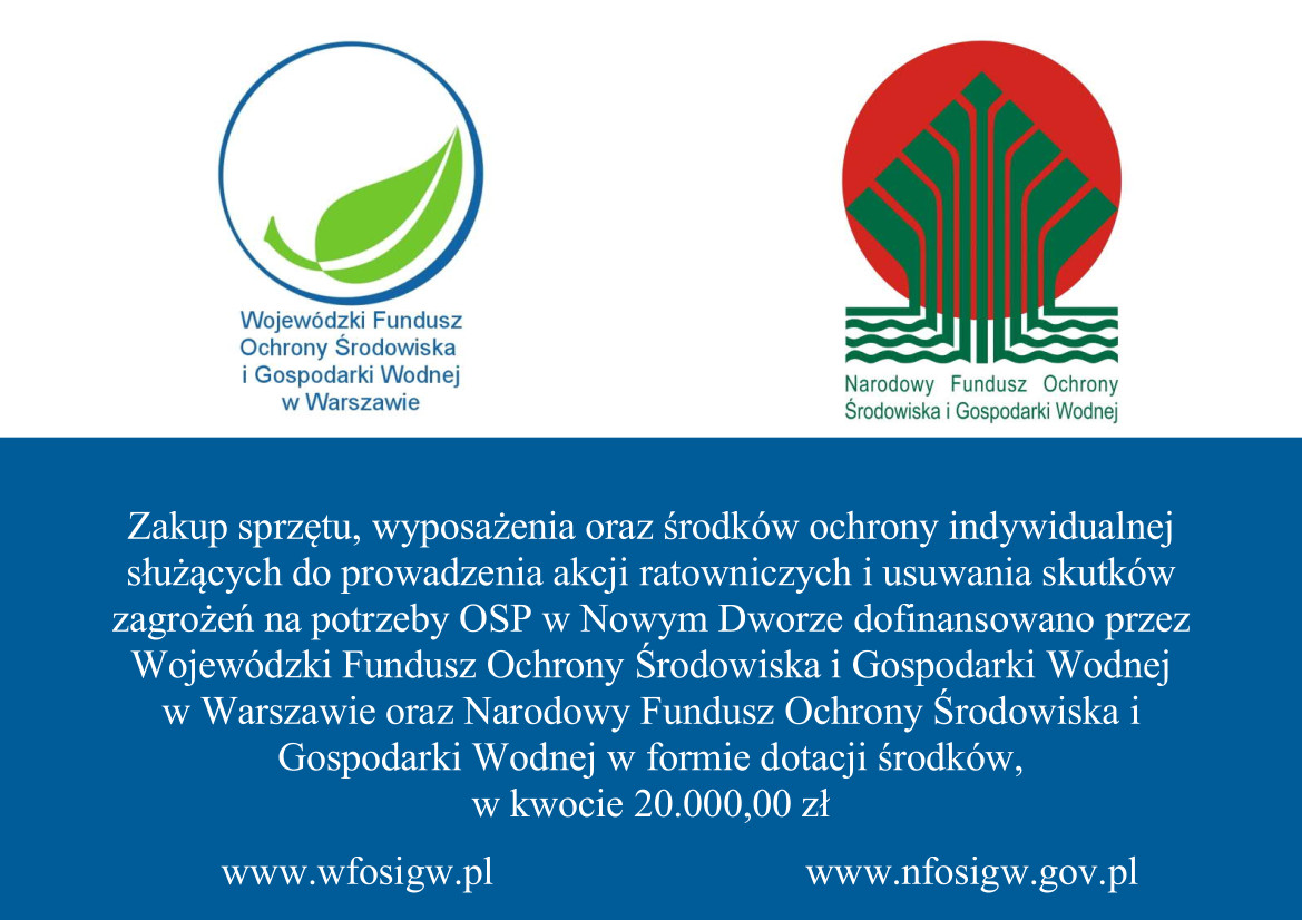 Zakup sprzętu, wyposażenia oraz środków ochrony indywidualnej służących do prowadzenia akcji ratowniczych i usuwania skutków zagrożeń na potrzeby OSP w Nowym Dworze