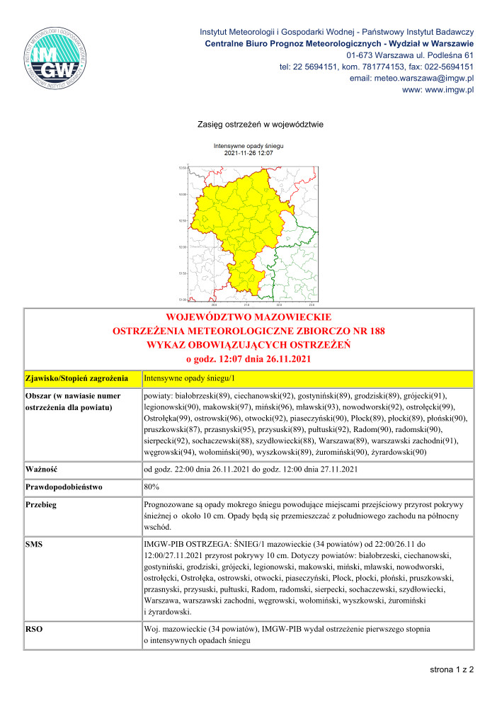 Ostrzeżenie Meteorologiczne nr 188 - MZW STAN 20211126110755959