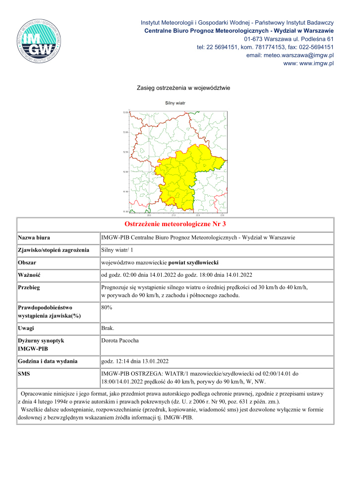 Ostrzeżenie Meteorologiczne nr 3 - MZW_1430_SW_20220113111417693