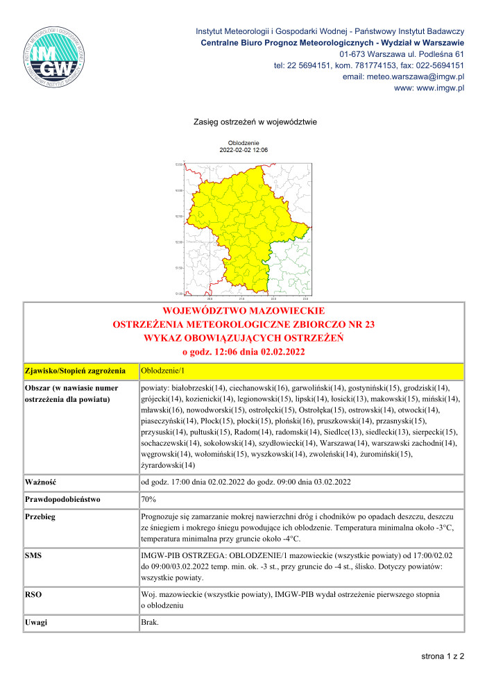 Ostrzeżenie Meteorologiczne nr 23 - MZW_STAN_20220202110644668_str1