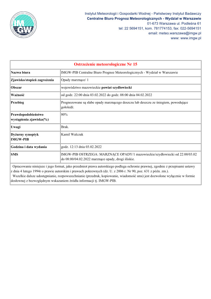 Ostrzeżenie Meteorologiczne nr 15 - MZW_1430_OM_20220203111339635