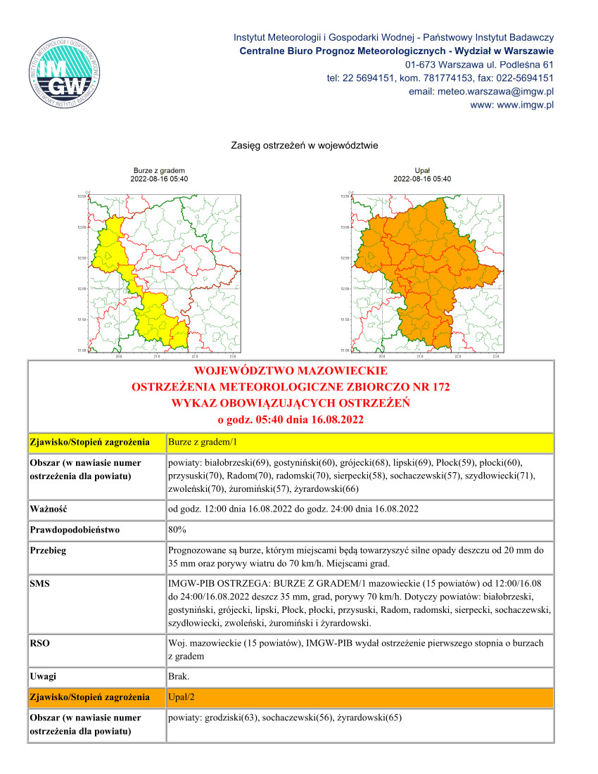 Ostrzeżenie Meteorologiczne zbiorczo nr 172 - MZW_STAN_20220816034034788_str1