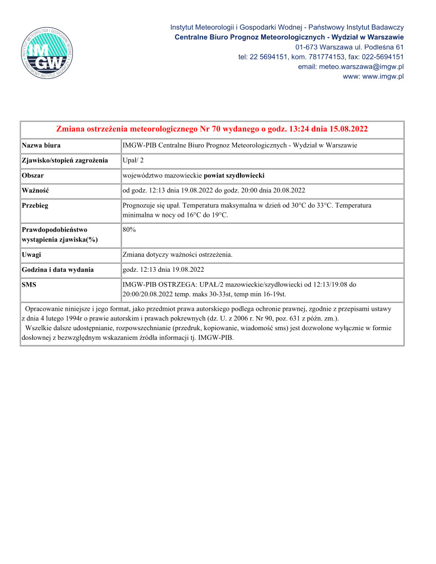 Ostrzeżenie Meteorologiczne nr 70 zmiana - MZW_1430_UP_20220819101338306