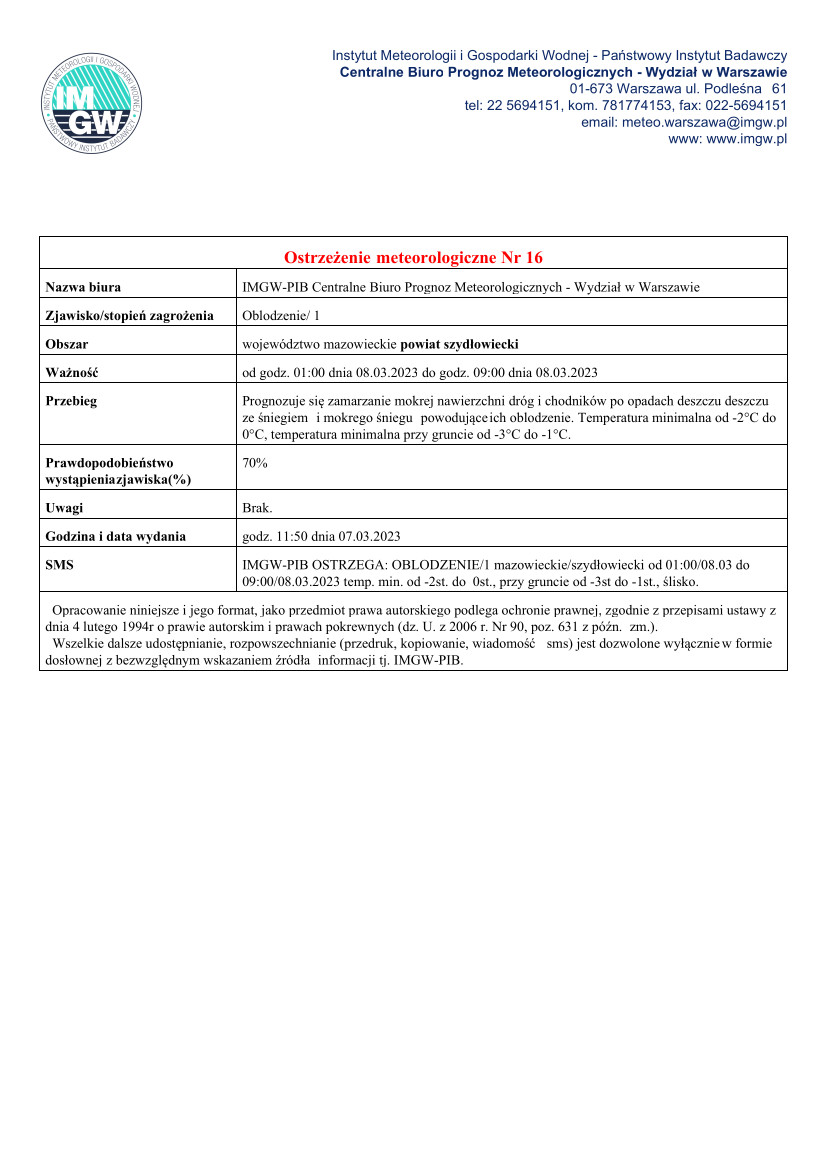 Ostrzeżenie Meteorologiczne nr 16 - MZW_1430_OB_20230307105036783