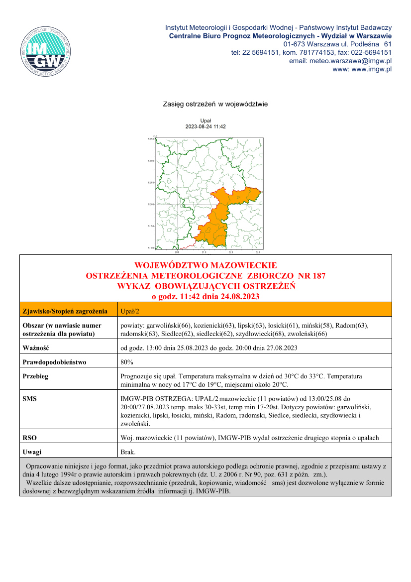 Ostrzeżenie meteorologiczne zbiorczo - pierwsza strona