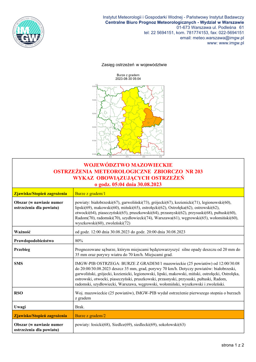 Treść ostrzeżenia meteorologicznego zbiorczo - strona 1