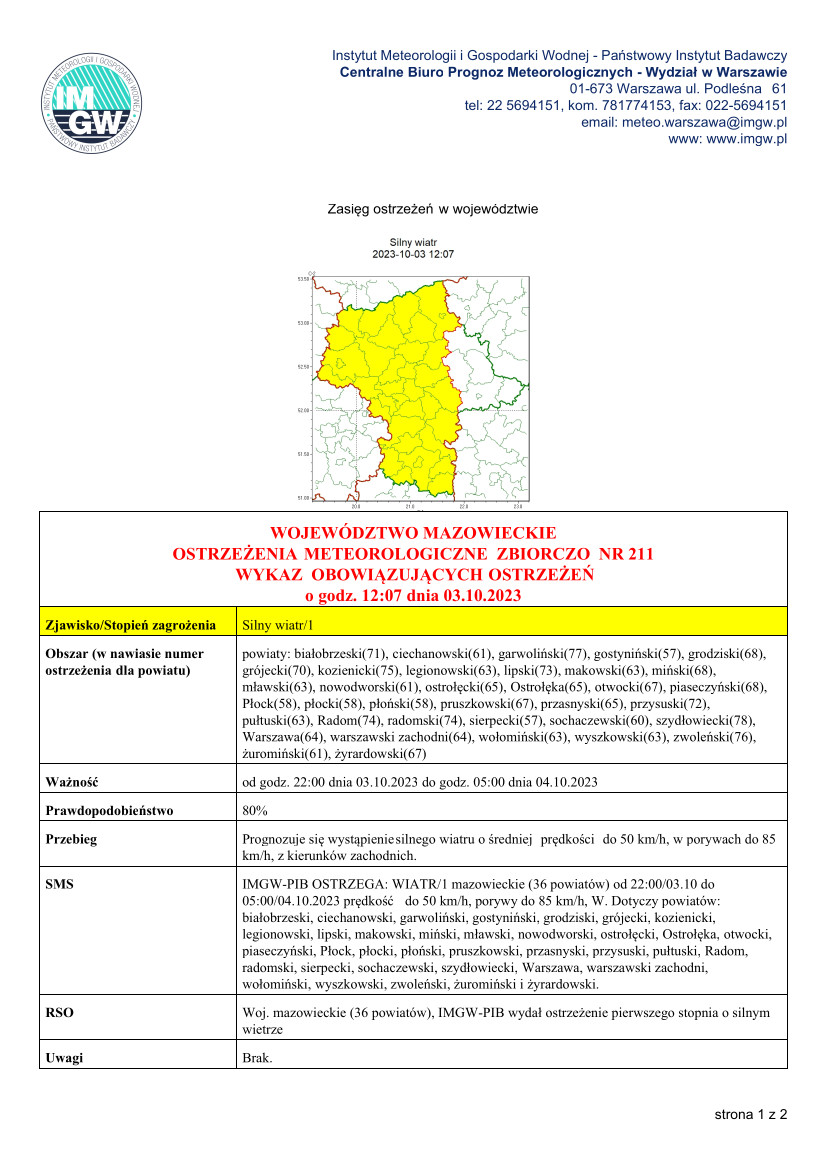Treść ostrzeżenia meteorologicznego zbiorczo - strona 1