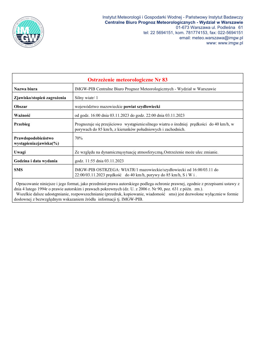 Ostrzeżenie meteorogiczne 1 strona