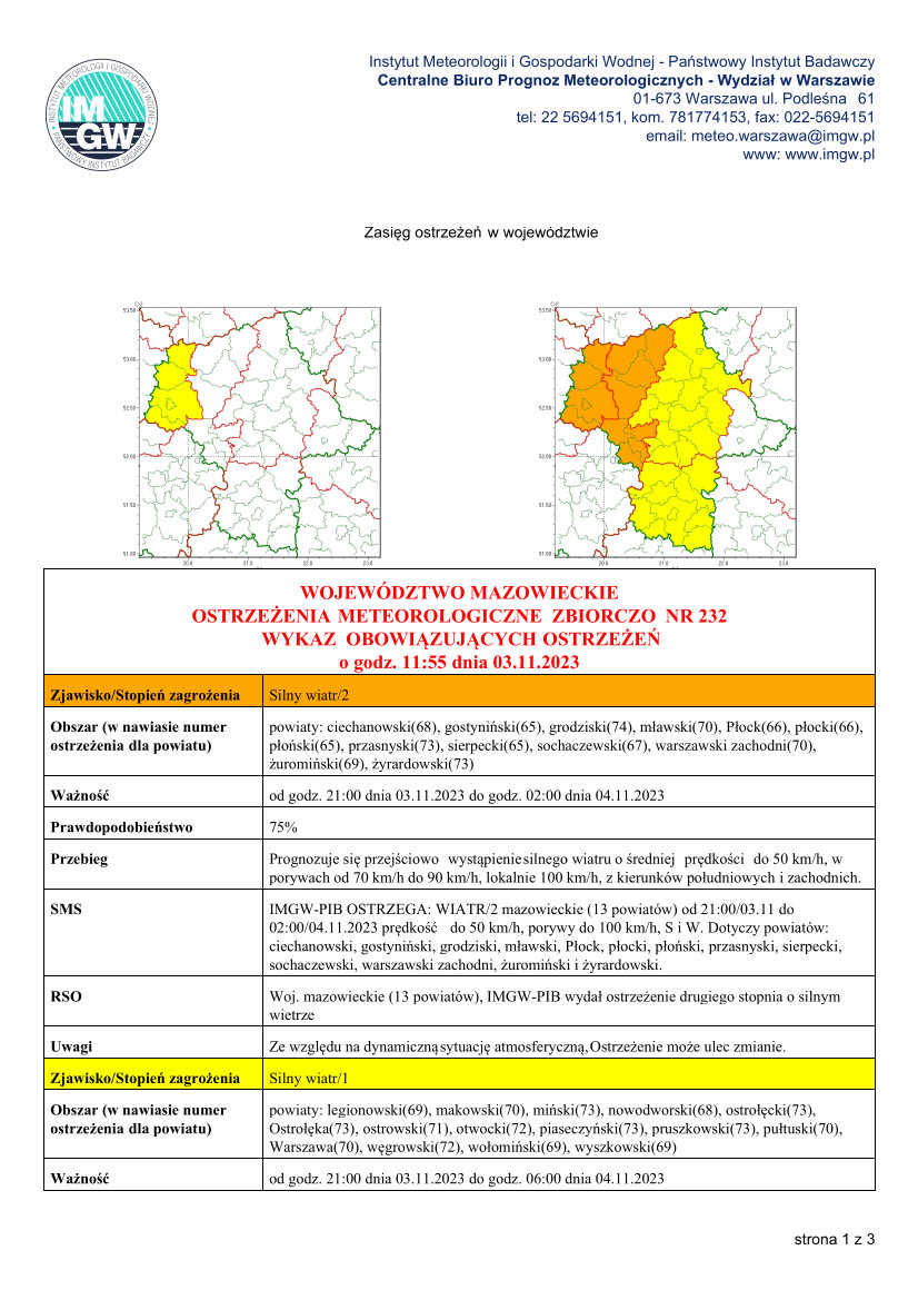 Treść ostrzeżenia meteorologicznego zbiorczo - strona 1