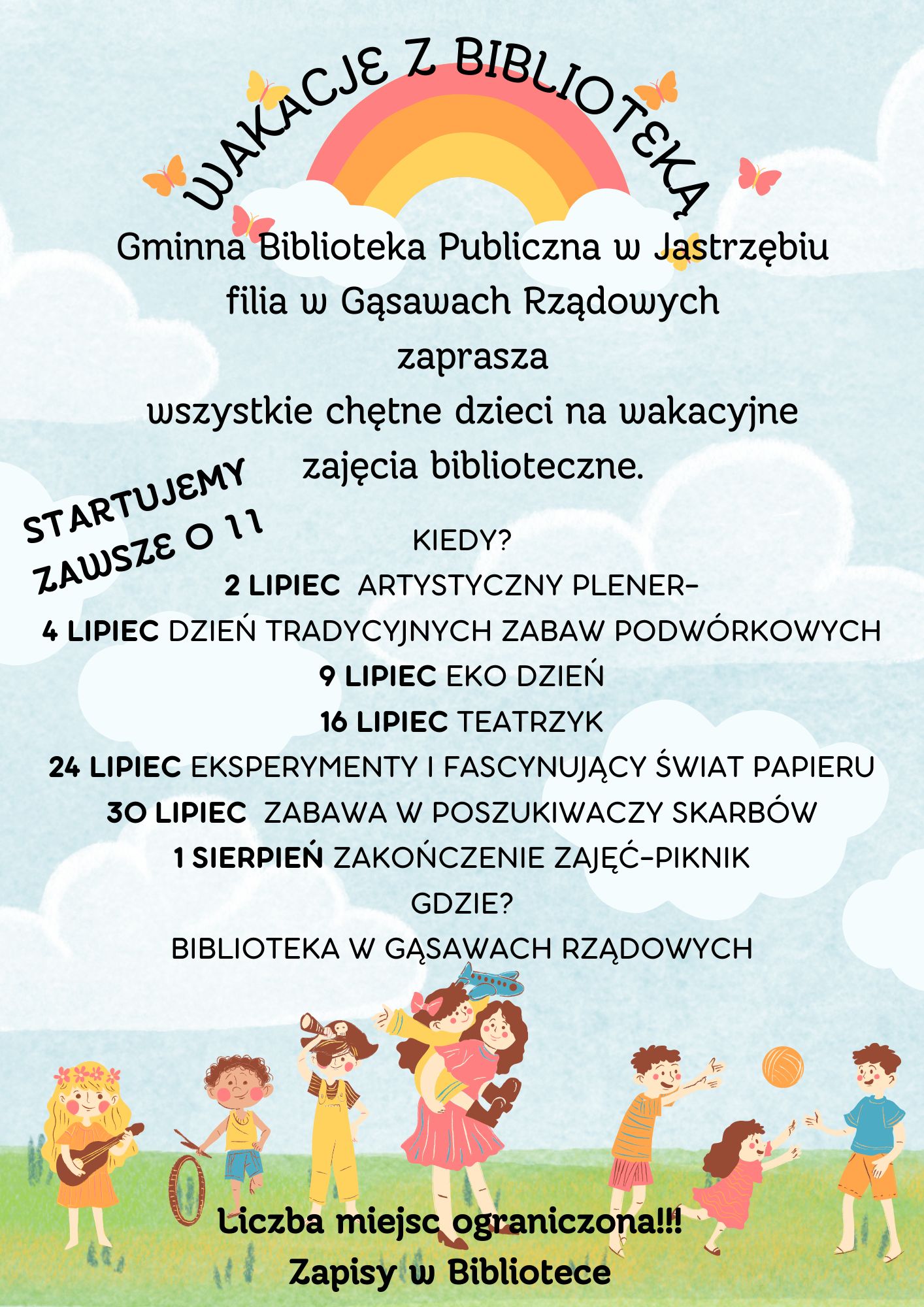 Plakat - Wakacje z Biblioteką - filia w Gąsawach Rządowych - treść w artykule