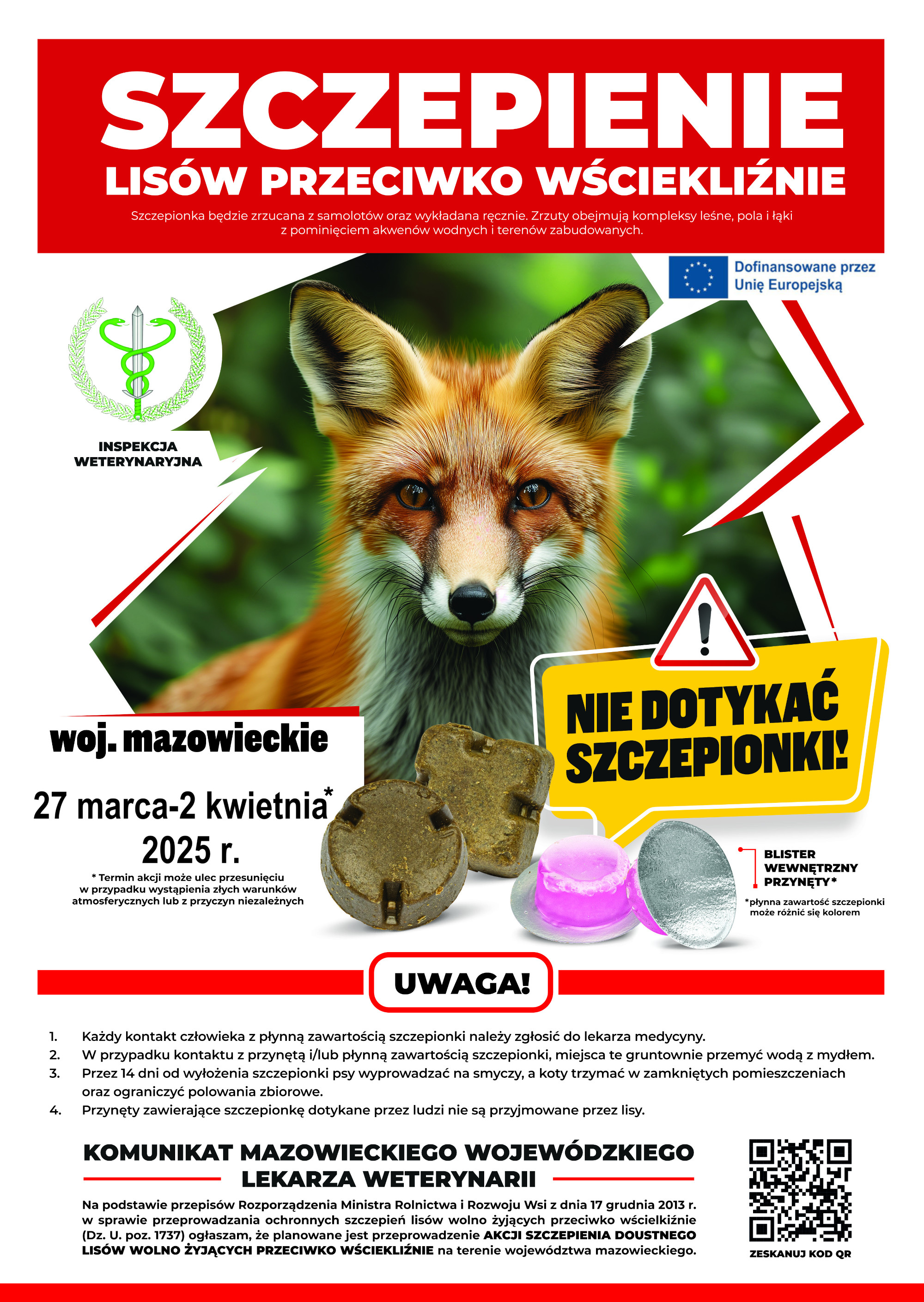 Plakat SZCZEPIENIE Lisów Przeciwko Wściekliźnie - wiosna 2025 - treść w artykule