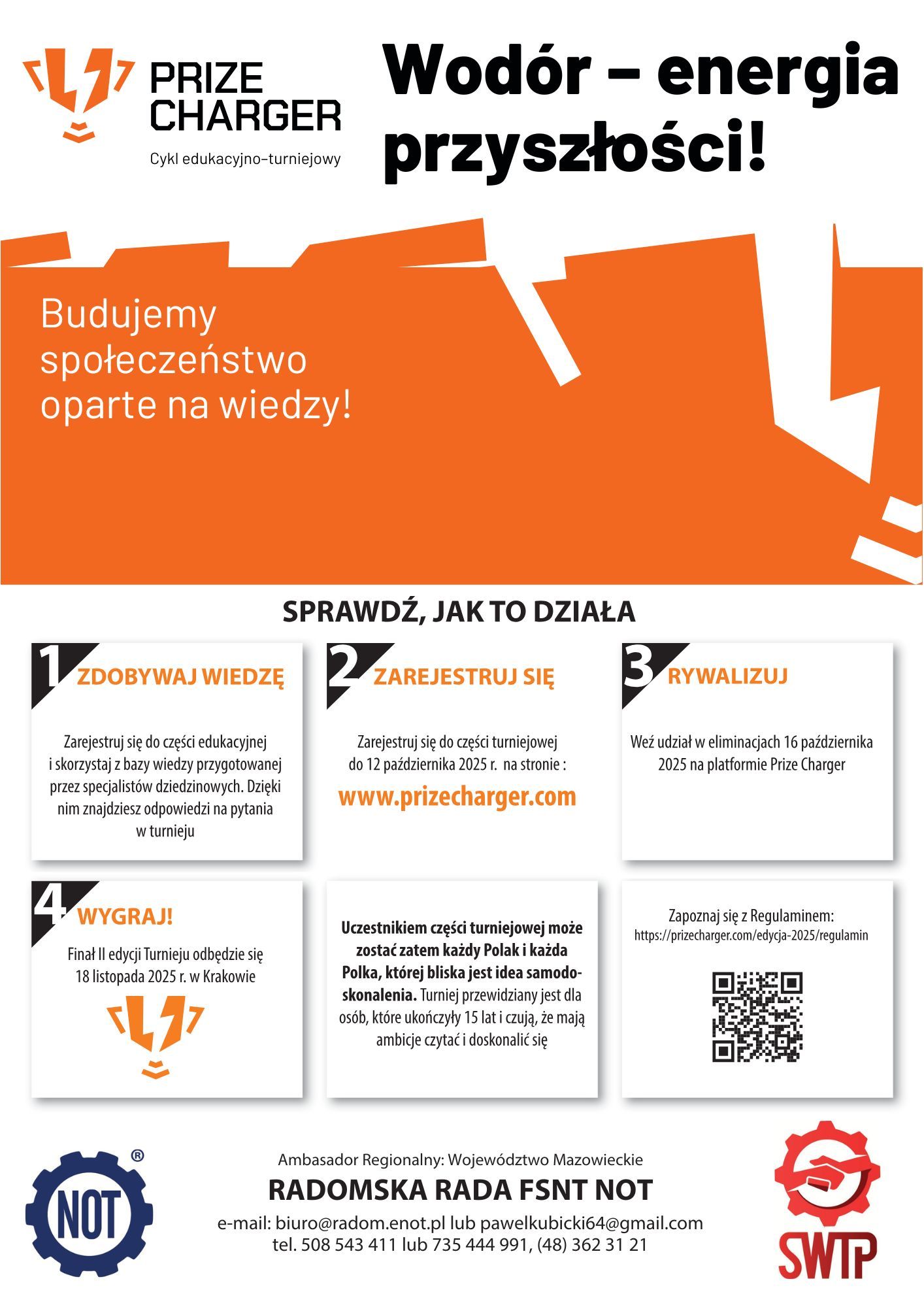 Plakat - PRIZE CHARGER Cykl edukacyjno-turniejowy Wodór - energia przyszłości! - treść w artykule