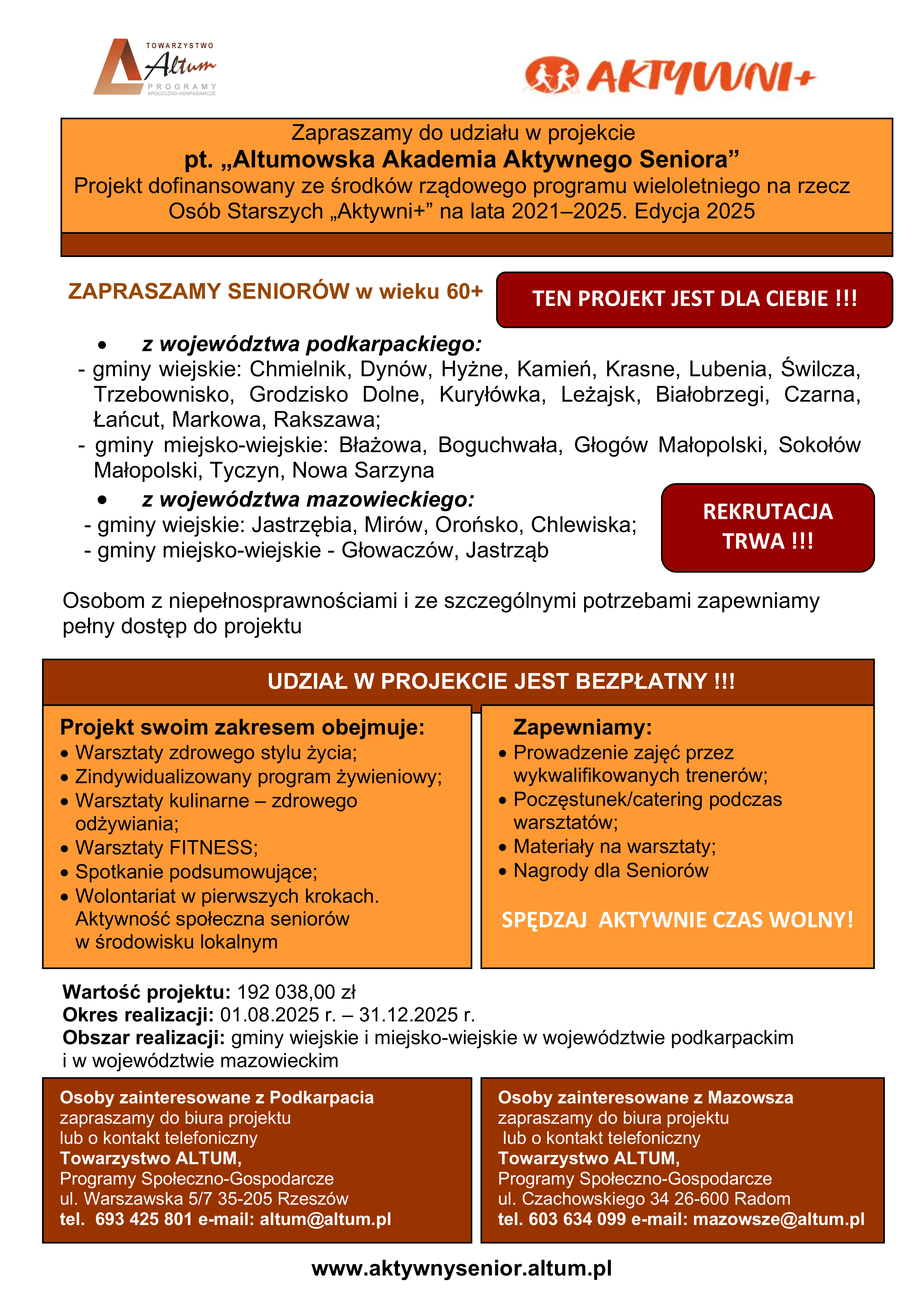 Ulotka - Altumowska Akademia Aktywnego Seniora - treść w artykule