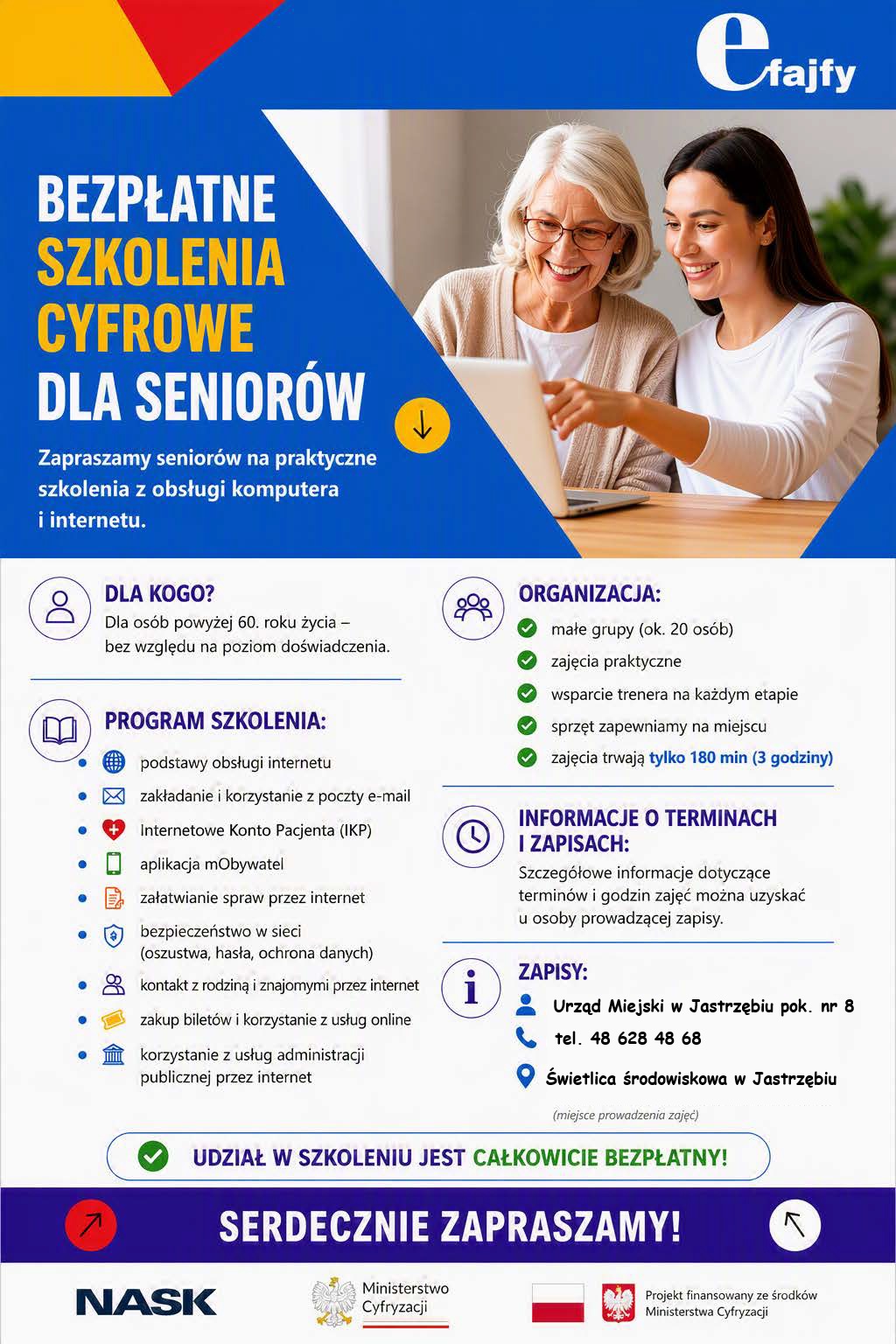 "Bezpłatne szkolenia cyfrowe dla seniorów" - treść w artykule