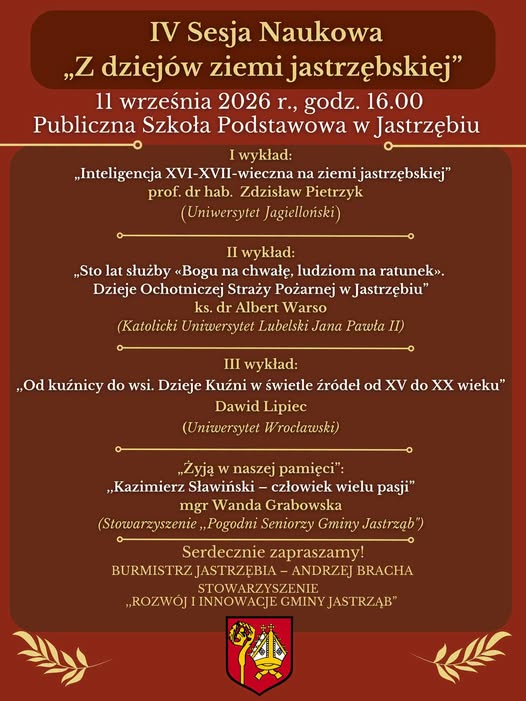 Zaproszenie na IV Sesję Naukowę "Z dziejów ziemi jastrzębskiej"