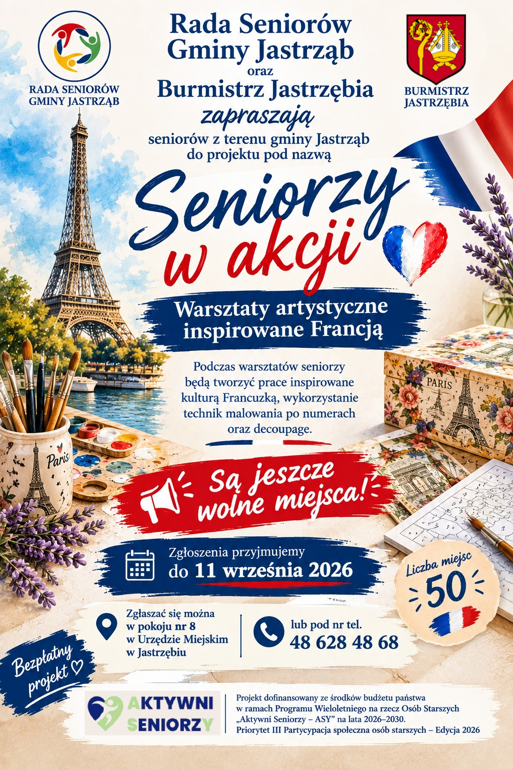 "Seniorzy w akcji - Warsztaty artysztyczne inspirowane Francją - Zapraszamy do zapisów do 11.09.2026 r." - treść w artykule